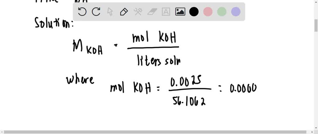 SOLVED: 0.0025 g KOH is dissolved in water to make 200. mL solution ...