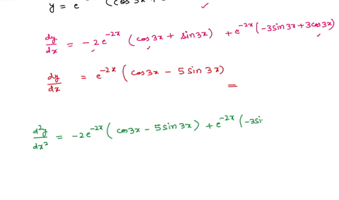 verify-that-the-given-function-is-a-solution-of-the-corresponding-differential-equation-d2ydx2-4-dydx-13y-0-y-e-2x-cos-3x-sin-3x-63315