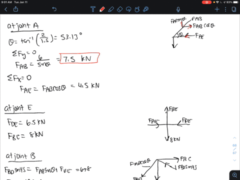 determine-the-force-in-each-member-of-the-truss-and-state-if-the-members-are-in-tension-or-compression-hint-the-vertical-componeat-of-force-at-must-equal-zero-why-15m-6-kn-8-kn-81417
