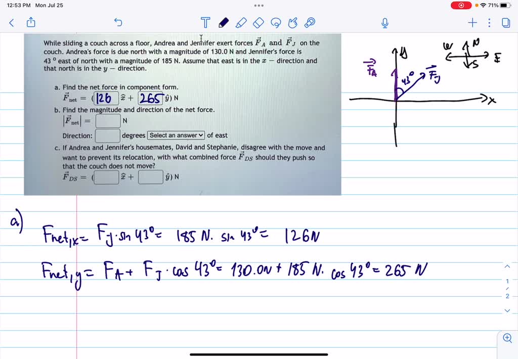 SOLVED: While sliding a couch across a floor, Hannah and Andrea exert ...