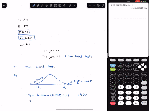a-sample-of-50-observations-is-selected-from-a-normal-population-the-sample-mean-is-65-and-the-population-standard-deviation-is-4-conduct-the-following-test-of-the-hypothesis-using-the-005-significanc