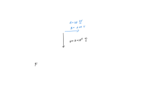 an-electron-is-moving-with-speed-50106-ms-due-south-this-electron-enters-into-a-region-of-uniform-electric-field-e-30104-vm-and-a-uniform-magnetic-field-b0080t-both-are-directed-due-east-what-is-the-e