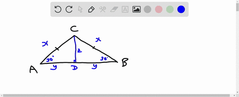 isosceles-abc-ac-bc-has-base-angle-of-30-and-cd-is-the-median-to-base-how-long-is-the-leg-of-abc-if-sum-of-the-perimeters-of-acd-and-bcd-is-20-cm-more-than-the-perimeter-of-abc-38048