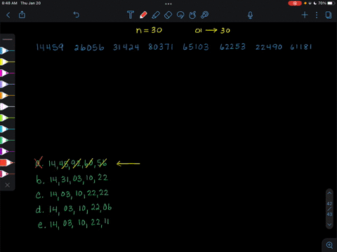 your-statistics-class-has-30-students-you-want-t0-call-an-srs-of-5-students-from-your-class-to-ask-where-they-use-computer-for-the-online-exercises-you-label-the-students-01-30-you-enter-the-16704