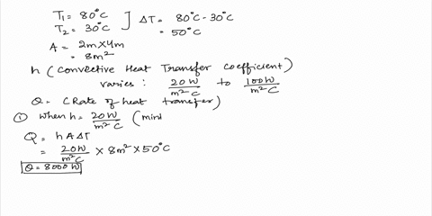 hot-air-at-80c-is-blown-over-a-2-m-by-80-air-4-m-flat-surface-at-30c-if-the-average-convection-heat-transfercoefficient-30c-varies-between-20-wm2-c-and-100-wm-cdraw-a-relation-between-the-ra-98676