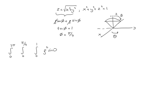 use-the-spherical-coordinate-to-find-the-volume-of-the-solid-that-lies-aboe-the-cone-z-p-x-2-y-2-and-below-the-sphere-x-2-y-2-z-2-1-with-steps-please-39916