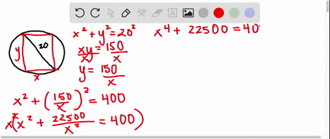 a-circular-piece-of-sheet-metal-has-a-diameter-of-20-in-the-edges-are-to-be-cut-off-to-form-a-rectangle-of-area-150-in2-see-the-figure-what-are-the-dimensions-of-the-rectangle-round-your-ans-60982