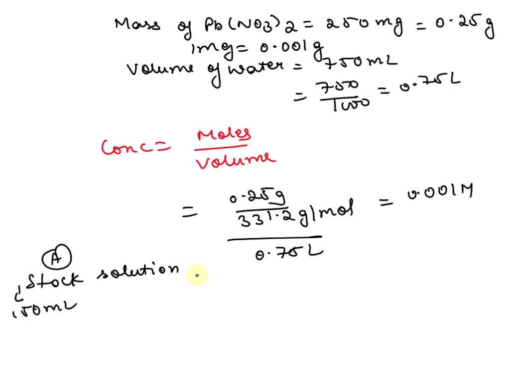 a-stock-solution-is-made-by-dissolving-250-mg-of-lead-ii-nitrate-in