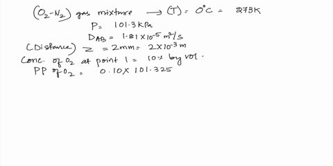 in-an-oxygen-nitrogen-gas-mixture-at-1013-kpa-and-0c-the-concentration-of-oxygen-at-two-planes-2-mm-apart-are-10-and-20-by-volume-respectively-calculate-the-flux-of-diffusion-of-the-oxygen-f-92953