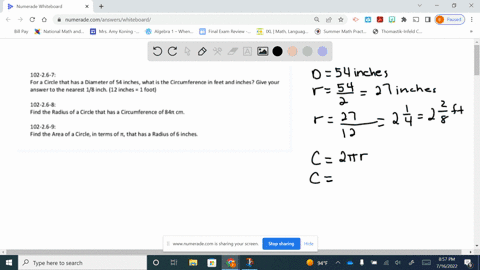 102-26-7-for-circle-that-has-diameter-of-54-inches_-what-is-the-circumference-in-feet-and-inches-give-vour-answerto-the-nearest-18-inch-12-inches-1-foot-102-26-8-find-the-radius-of-a-circle-42651