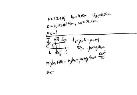 a-125-kg-block-is-released-from-point-a-in-the-figure-below-the-track-is-frictionless-except-for-the-portion-between-points-b-and-which-has-length-of-600-m-the-block-travels-down-the-track-h-74637