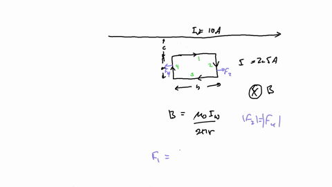 a-rectangular-loop-of-wire-carries-mathrma-i25-a-current-and-lies-in-a-plane-which-also-contains-a-very-long-straight-wire-carrying-a-100-a-current-as-shown-in-the-figurefigure-1-part-a-determine-the