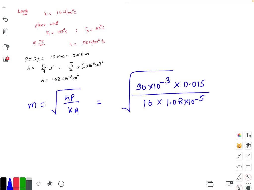 SOLVED: A long stainless steel rod (k = 16 W/mÂ°C) has an equilateral ...