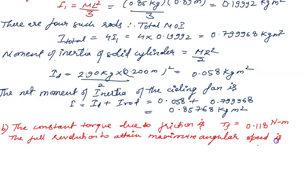 An approximate model for a ceiling fan consists of a cylindrical disk with four thin rods