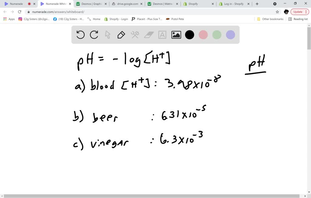 SOLVED: The pH scale for acidity is defined by pH=-log (H+) where (H+ ...