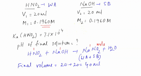 find-the-ph-during-the-titration-of-2000-ml-of-01960-m-nitrous-acid-hno2-ka-71-x-10-4-with-01960-m-naoh-solution-after-the-following-additions-of-titrant-not-sure-why-but-the-molarity-values-31025