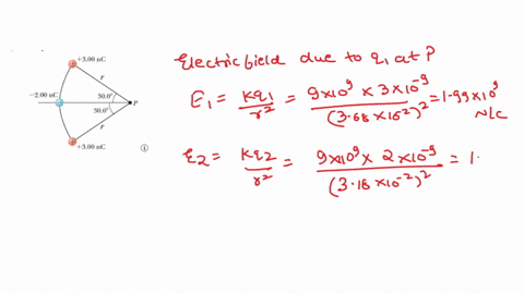 three-point-charges-are-located-on-a-circular-arc-as-shown-in-the-figure-below-take-r-368-cm-let-to-the-right-be-the-x-direction-and-up-along-the-screen-be-the-y-direction-300-nc-200-nc-3009-56916