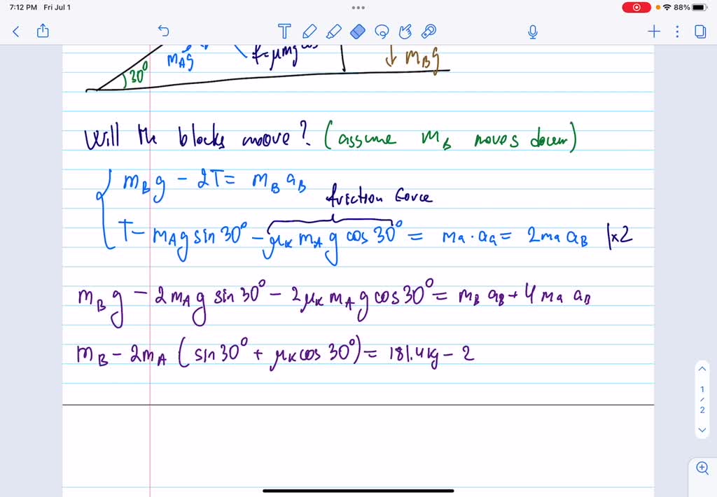 SOLVED The two blocks A (weighing 200 lb) and B (weighing 400 lb