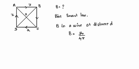 use-the-biot-savart-law-to-find-the-magnetic-field-at-the-exact-center-of-a-square-current-loop-current-i-running-around-a-wire-bent-in-the-shape-of-a-square-of-side-a-07235