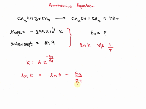 for-the-gas-phase-decomposition-of-2-bromopropane-ch3chbrchg-ch3ch-chz-hbr-the-rate-constant-has-been-determined-at-several-temperatures-when-in-k-in-s-1-is-plotted-against-the-reciprocal-of-40016