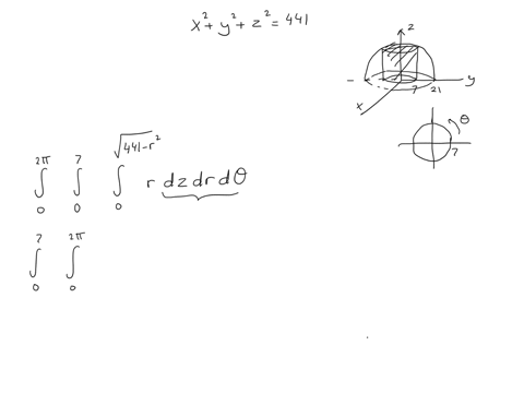 let-d-be-the-region-bounded-below-by-the-plane-z0-above-by-the-sphere-x2y2z2441-and-on-the-sides-by-the-cylinder-x2y249-set-up-the-triple-integrals-in-cylindrical-coordinates-that-give-the-v-94252