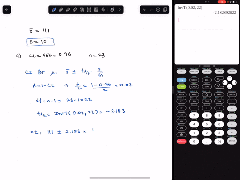 a-simple-random-sample-of-size-n-is-drawn-from-a-population-that-is-normally-distributed-the-sample-mean-x-overbar-is-found-to-be-111-and-the-sample-standard-deviation-s-is-found-to-be-10-a-74941