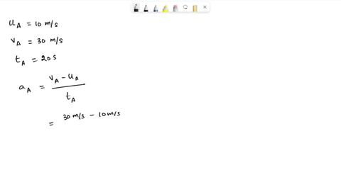 two-cars-a-and-b-are-moving-in-the-same-direction-in-parallel-lanes-the-initial-velocity-of-car-a-is-10-m-s-after-20-s-its-velocity-is-30-m-s-the-initial-velocity-of-car-b-is-5-m-s-after-20-08039