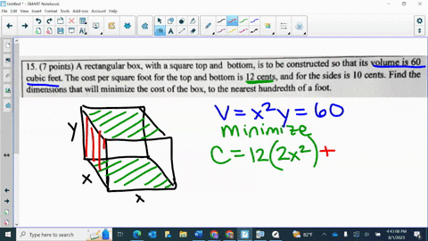 square-top-and-boltom-is-to-be-constructed-s0-that-its-volume-is-60-points-a-rectangular-box-with-cubic-feet-the-cost-per-square-foot-for-the-top-and-bottom-is-2-cents-and-for-the-sides-is-0-78802