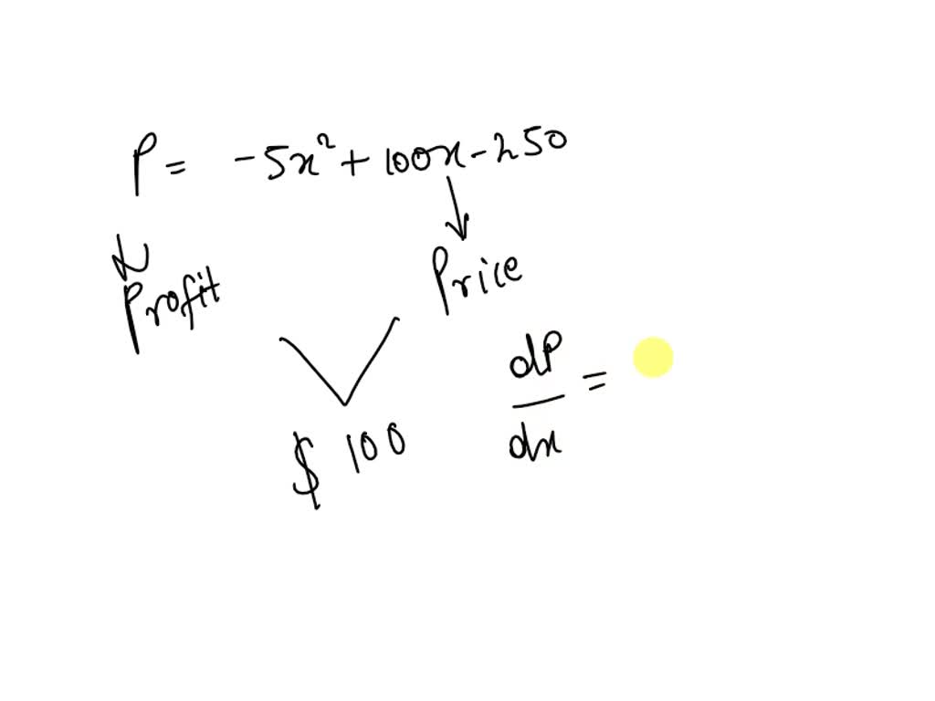 SOLVED The equation p = −5x2 + 100x − 250 models the profit p in
