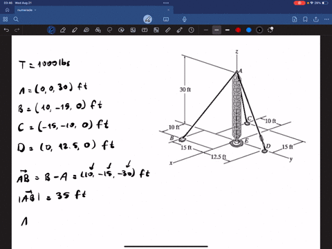 tower-ae-is-supported-by-guy-wires-ab-ac-and-ad-if-the-tension-in-each-cable-is-1000-lbs-1-calculate-the-components-of-tension-in-ab-2-calculate-the-components-of-tension-in-ac-3-calculate-the-compone