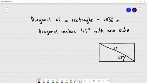 the-diagonal-of-a-rectangle-is-15v6-meters-long-and-makes-an-angle-of-45-with-one-side-of-the-rectangle-find-the-dimensions-of-the-rectangle-a-1515v2-b-15v615v3-c-1513-1513-d-15v2-15v3-41474