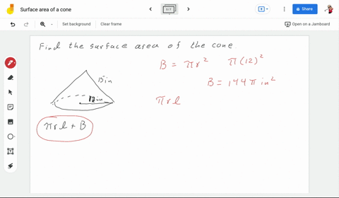 find-the-total-surface-area-of-this-cone-leave-your-answer-in-terms-of-t-15in-12in-sa-jr-in-hint-surface-area-of-cone-tre-b-where-slant-height-and-b-area-of-the-base-ente-13063