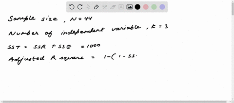 in-a-multiple-regression-model-involving-44-observations-the-following-estimated-regression-equation-was-obtained-y-29-18x1-43x2-87x3-for-this-model-ssr-600-and-sse-400-the-adjusted-r-square-18152