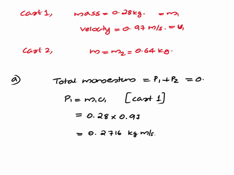 two-air-track-carts-move-toward-one-anotheron-an-air-track-cart-1-has-a-mass-of-028-kg-and-a-speed-of-097-mscart-2-has-a-mass-of-064-kg-a-what-speed-must-cart-2-have-if-thetotal-momentum-of-09468