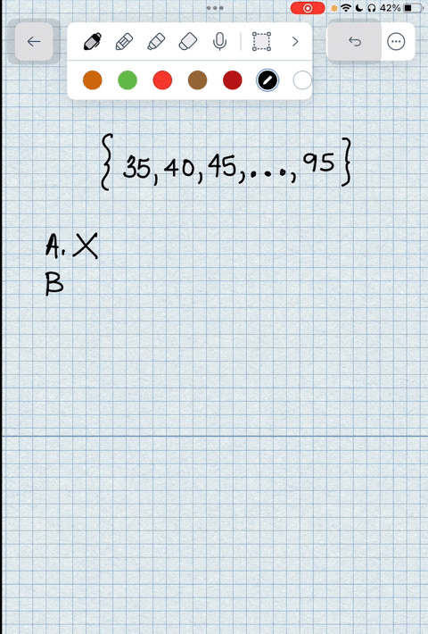 denote-the-set-below-by-set-builder-notation-using-x-as-the-variable-3540-45-95-choose-the-correct-answer-below-oa-xl-the-set-of-all-counting-numbers-strictly-between-35-and-40-0-b-xl-the-se-58488