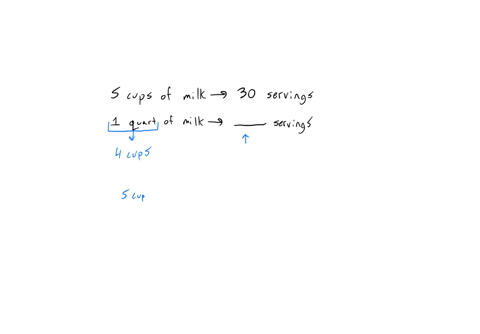 a-recipe-uses-5-cups-of-milk-to-make-30-servings-if-the-same-amount-of-milk-is-used-for-each-serving-how-many-servings-can-be-made-from-one-quart-22952