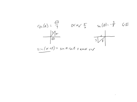 hw8-problem-11-1-point-given-cos-alphafracsqrt179-and-0alphapi-2-and-sin-beta-frac38-and-beta-is-in-quadrant-iii-use-sum-and-difference-formulas-to-find-the-following-note-you-are-not-allowed-to-use-d
