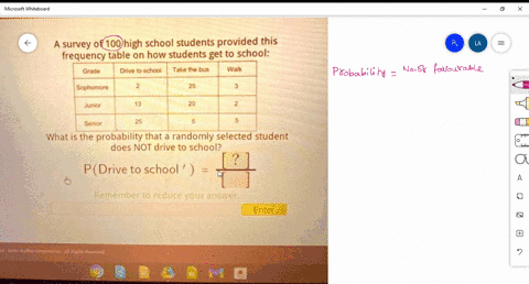 a-survey-of-100-high-school-students-provided-this-frequency-table-on-how-students-get-to-school-grade-drive-t0-school-take-ine-bus-walk-sophomore-junior-sanior-what-is-the-probability-that-05518