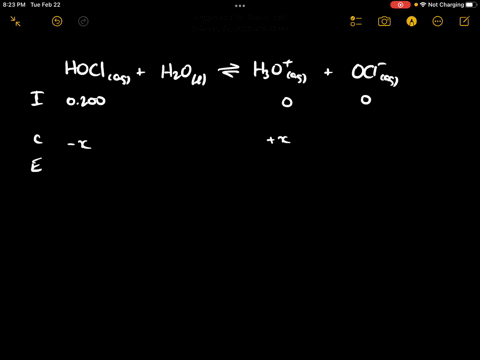 what-is-the-hydronium-ion-concentration-of-a-0200-m-hypochlorous-acid-solution-with-the-equation-for-the-dissociation-of-hypochlorous-acid-is-hoclaq-h2ol-h3oaq-ocl-aq-84-10-4-m-37-10-5-m-19-39474