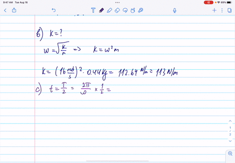 a-mass-of-044-kg-is-attached-to-a-spring-and-set-into-oscillation-on-a-horizontal-frictionless-surface-the-simple-harmonic-motion-of-the-mass-is-described-by-xt-024-mcos16-radst-determine-th-51206