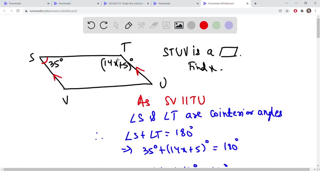 SOLVED: 'STUV is a parallelogram; find x T 358 14+5 S U'