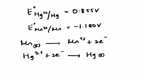 a-voltaic-cell-is-constructed-from-a-standard-hg2hg-half-cell-ered-0855v-and-a-standard-mn2mn-half-cell-ered-1180v-the-anode-reaction-is-the-cathode-reaction-is-the-spontaneous-cell-reaction-07093