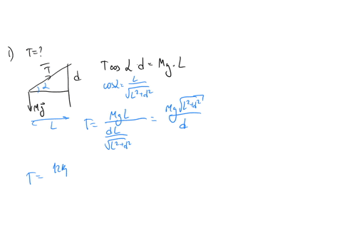 mass-m-12-kg-hangs-from-massless-beam-ot-length-l-2-m-the-beam-is-fixed-to-the-wall-with-hinge-and-the-beam-is-held-up-by-wire-that-is-attached-to-the-end-of-the-beam-and-anchored-in-the-wal-99815