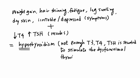 a-46-year-old-woman-is-experiencing-fatigue-and-weight-gain-despite-decreased-food-intake-her-hair-is-thinning-and-her-skin-is-very-dry-she-reports-that-she-has-had-mild-swelling-in-her-legs-she-also