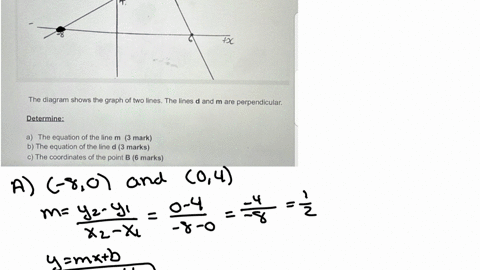1-the-diagram-shows-the-graph-of-two-lines-the-lines-mathbfd-and-mathbfm-are-perpendicular-determine-a-the-equation-of-the-line-m-3-mark-b-the-equation-of-the-line-d-3-marks-c-the-coordinates-of-the-p