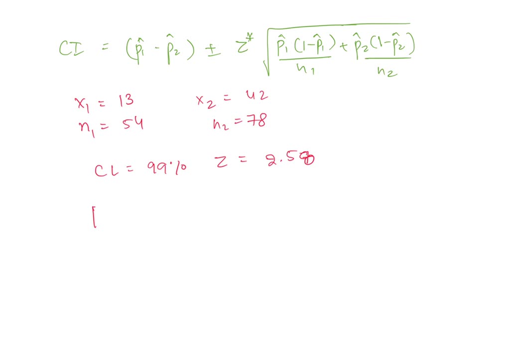 SOLVED: Use slide or formula sheet X1 = 34, n1 = 70 and X2 = 44, n2 ...