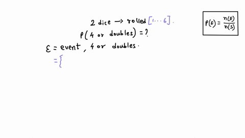 two-dice-are-rolled-determine-the-probability-of-the-following-doubles-means-both-dice-show-the-same-number-rolling-a-4-or-doubles-04907
