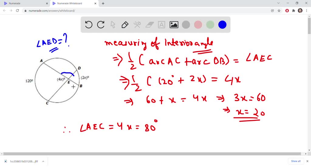 Solved In The Diagram Shown Chords Ab And Cd Intersect At E The Measure Of Ac Is 120Â° The