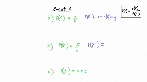 given-the-following-probabilities-for-an-event-e-find-the-odds-for-and-against-e-7-a-8-5-b-6-c-026-d-058-19442