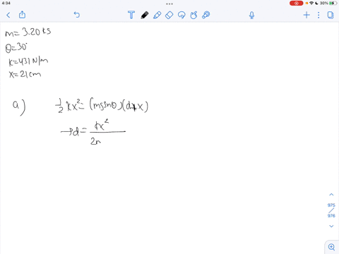 in-the-figure-block-of-mass-m-320-kg-slides-from-rest-distance-d-down-frictionless-incline-at-angle-0-3009-where-it-rns-into-spring-of-spring-constant-43-nm_-when-the-block-momentarily-stops-44829